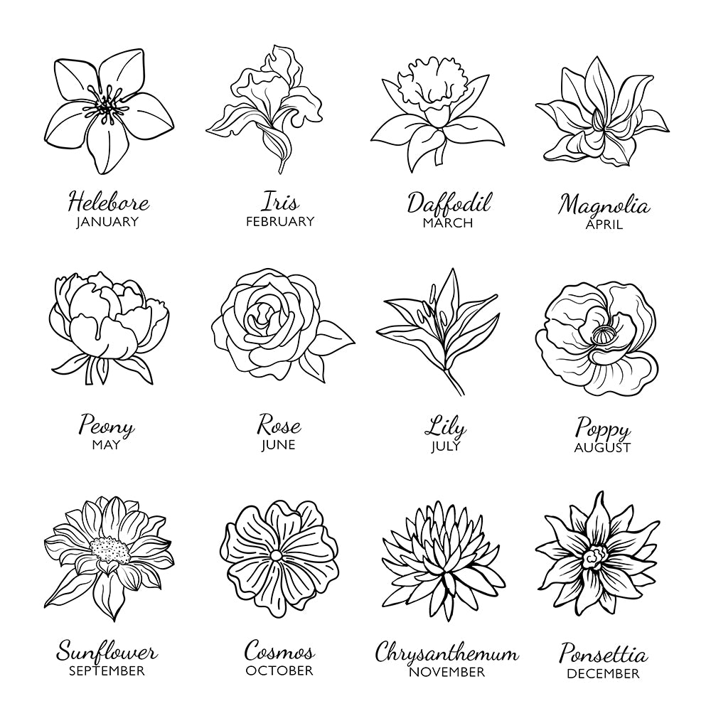 Personalised Silver Heart Birth Flower Compact Mirror