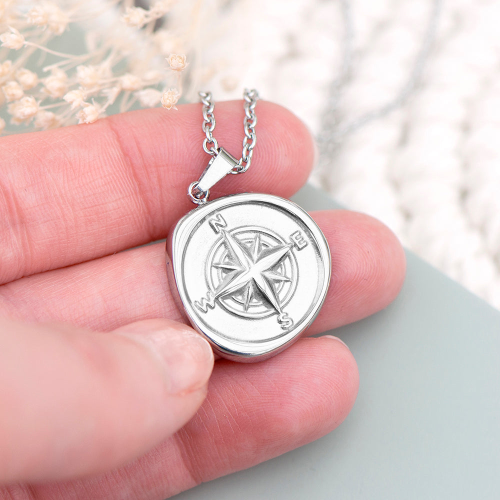 Personalised Compass Amulet Necklace Gold & Silver Plated