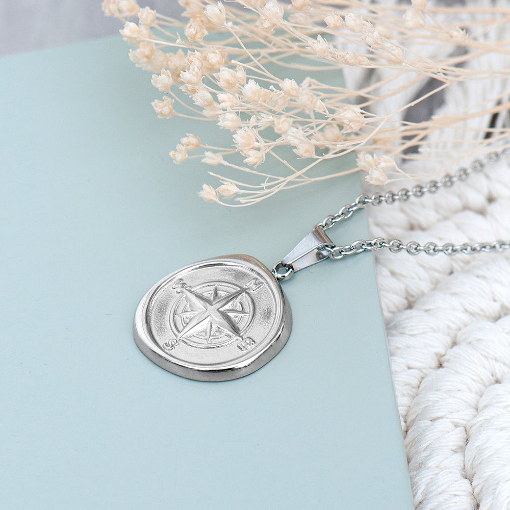 Personalised Compass Amulet Necklace Gold & Silver Plated