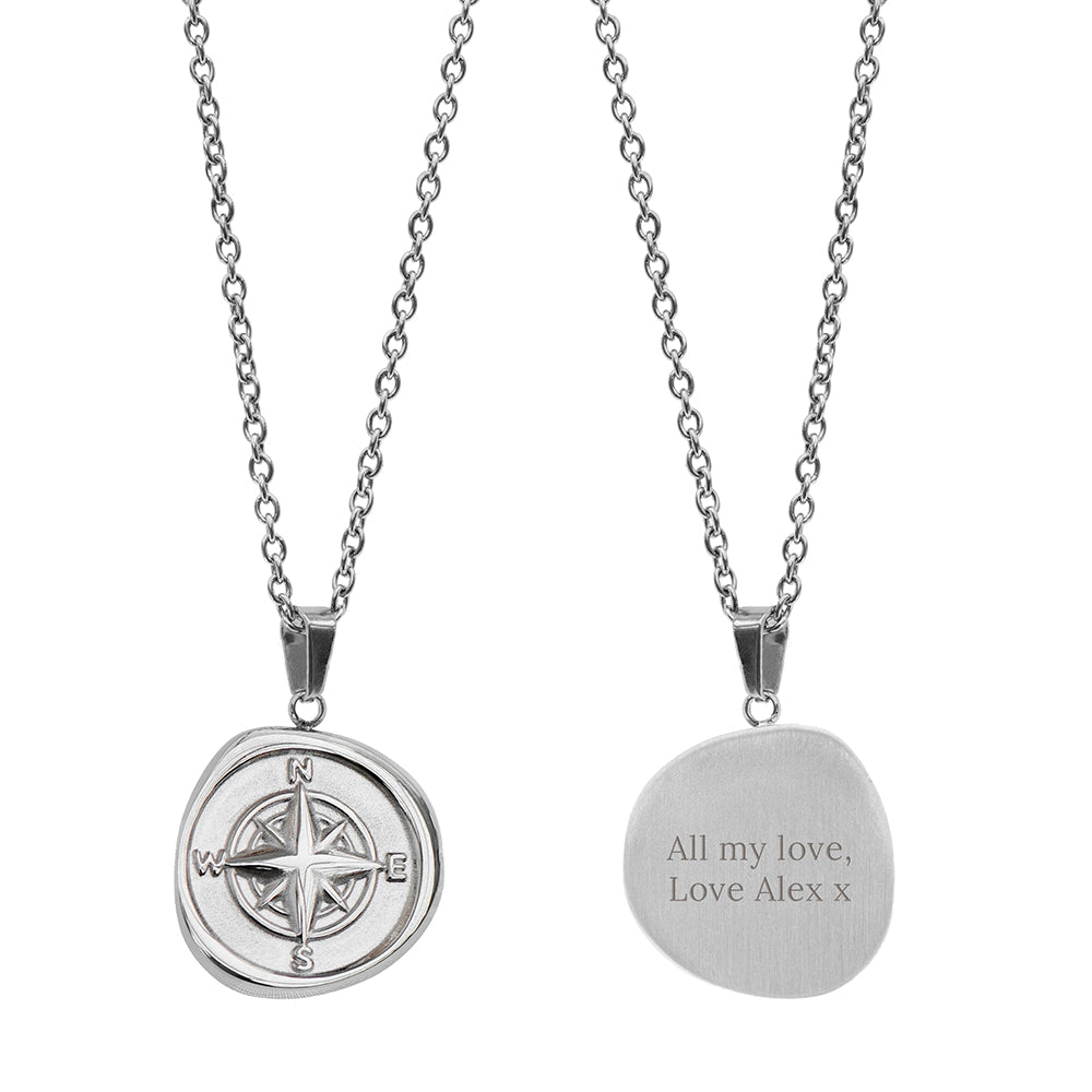 Personalised Compass Amulet Necklace Gold & Silver Plated