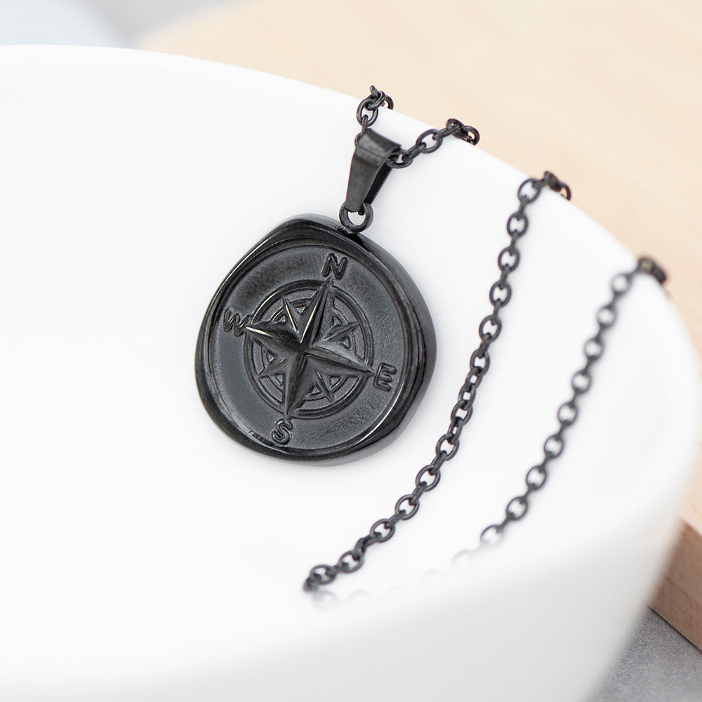 Personalised Men's Compass Amulet Necklace | Custom Gift for Him, Gunmetal & Silver