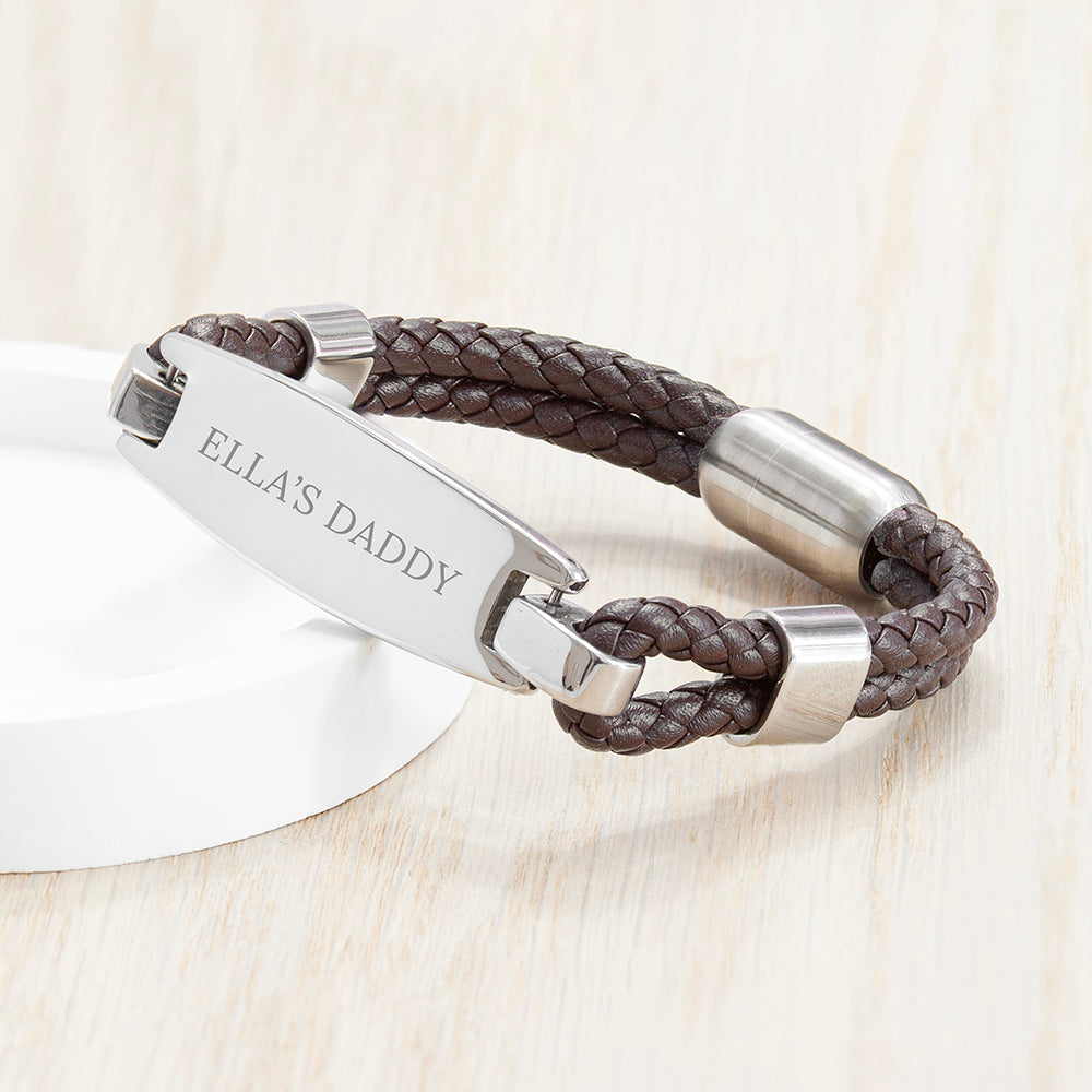 Personalised Men's Leather ID Bracelet – Custom Engraved Gift for Him | Wonder Gifts