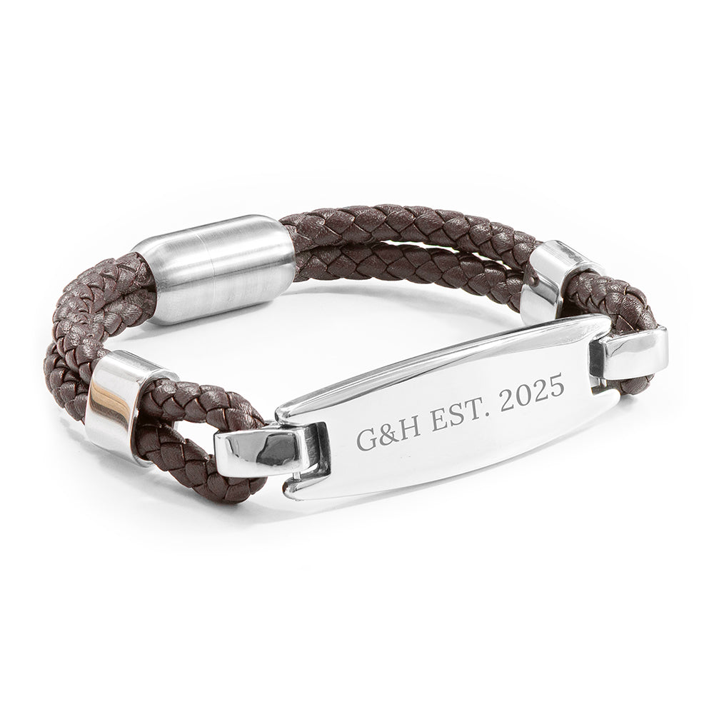 Personalised Men's Leather ID Bracelet – Custom Engraved Gift for Him | Wonder Gifts