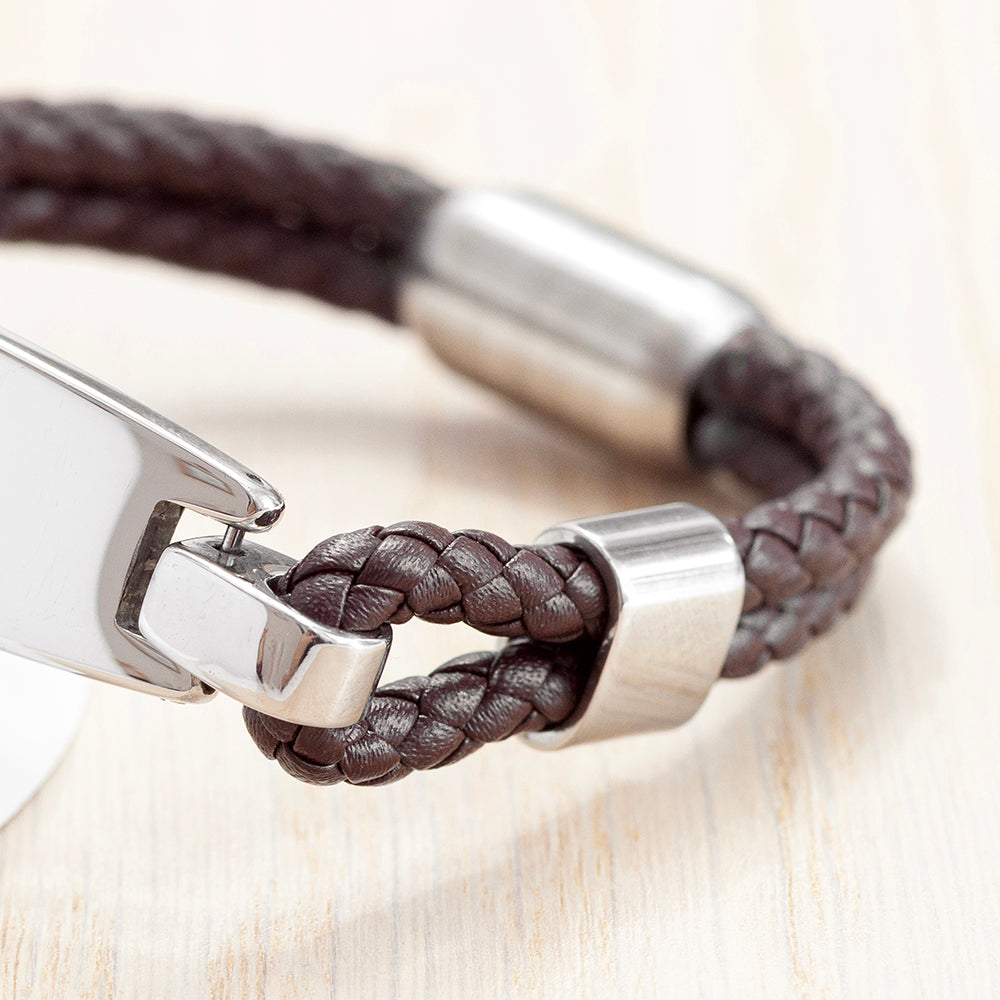 Personalised Men's Leather ID Bracelet – Custom Engraved Gift for Him | Wonder Gifts