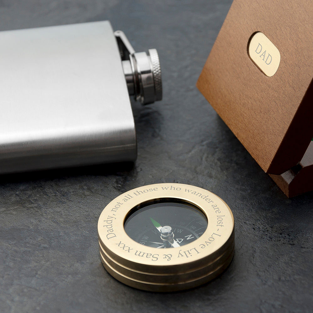 Personalised Brass Travellers Compass with Wooden Box