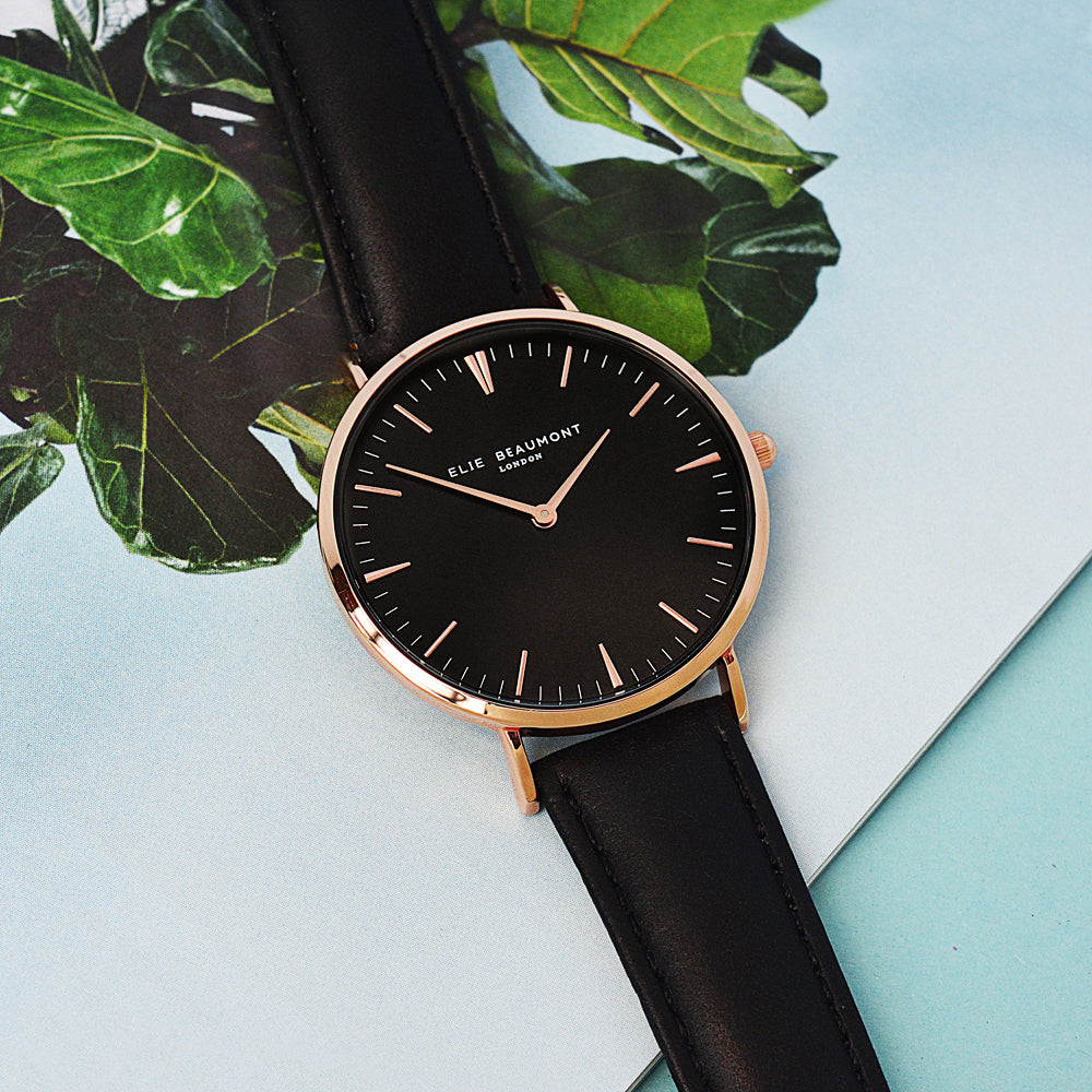Personalised Modern - Vintage Leather Watch in Black