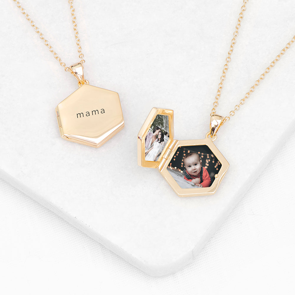 Personalised Hexagonal Photo Locket Necklace | Custom Gift for Her | Wonder Gifts