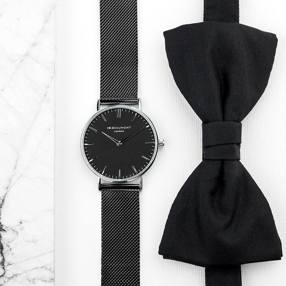 Personalised Men's Metallic Charcoal Grey Watch With Black Face