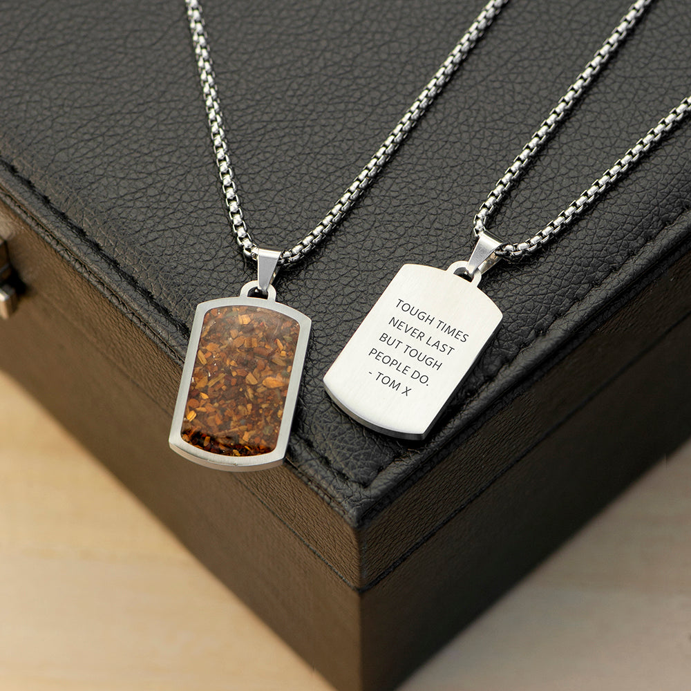 Personalised Men's Tiger's Eye Dog Tag Necklace – Custom Engraved Pendant Gift