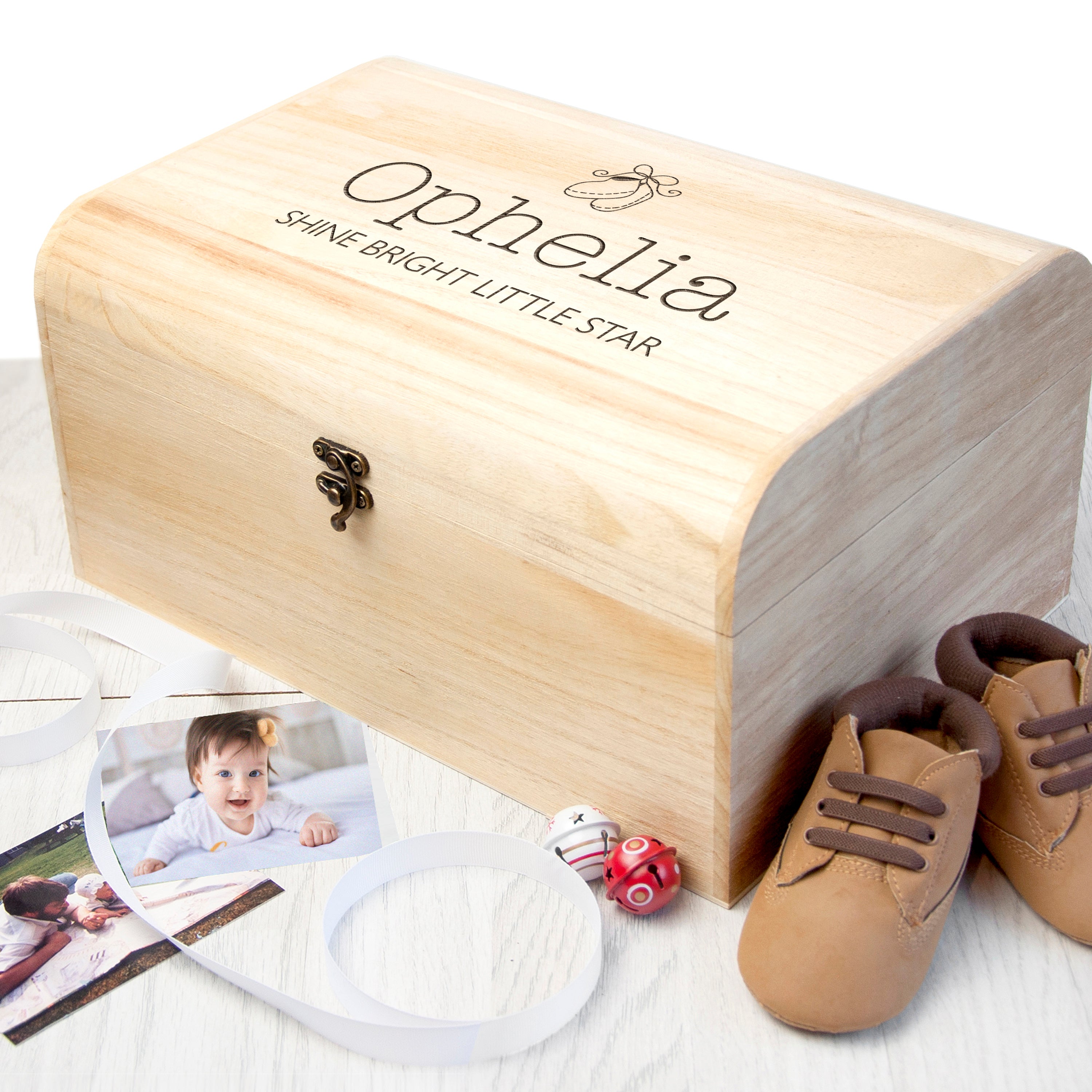 Personalised New Baby Keepsake Chest - Booties