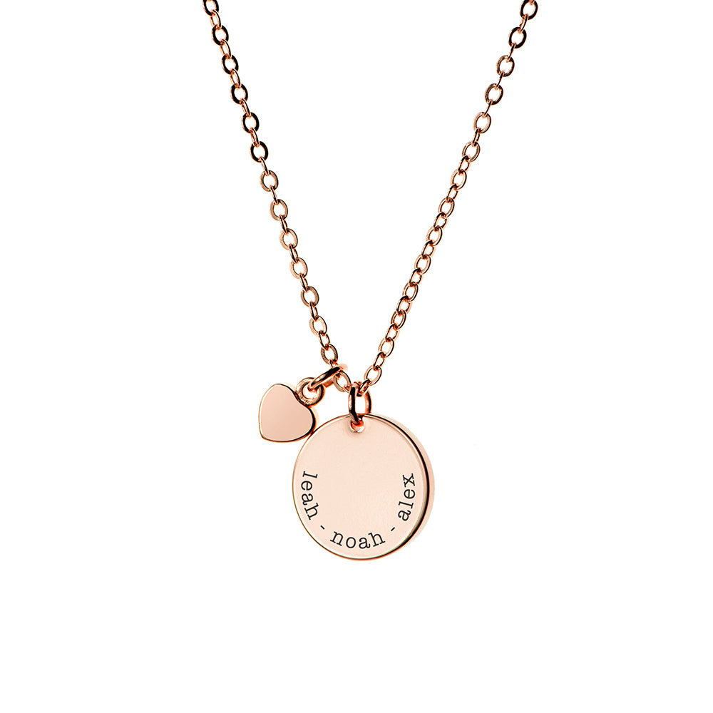 Personalised Heart & Disc Necklace | Custom Engraved Gift for Her