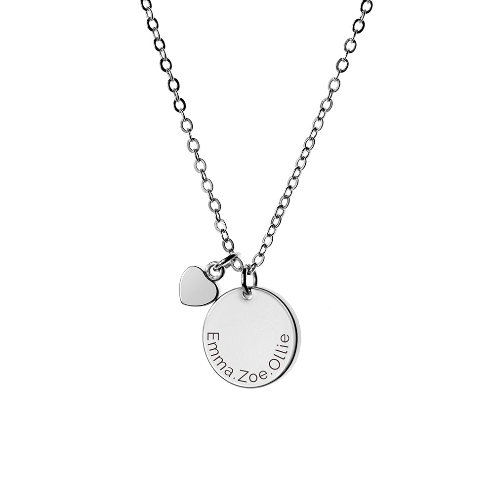 Personalised Polished Heart & Disc Necklace | Custom Gift for Her